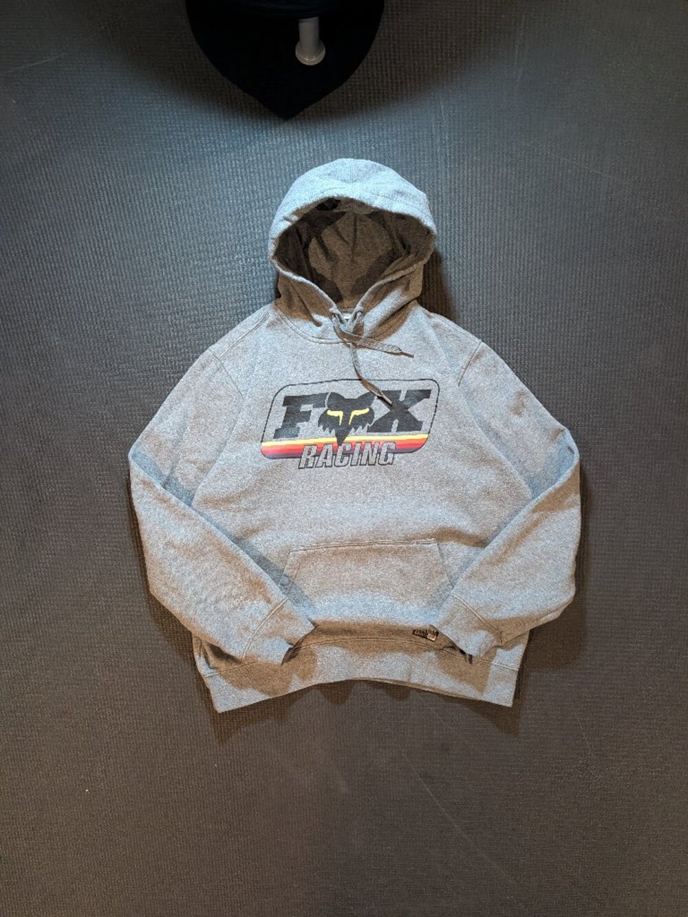 Fox Racing Hoodie Mens L Grey Retro Logo Pullover Moto Streetwear Sweater Y2K